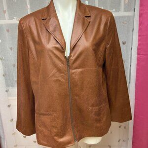 #170 Chico's Brown Pleather Jacket Size 3 (16)